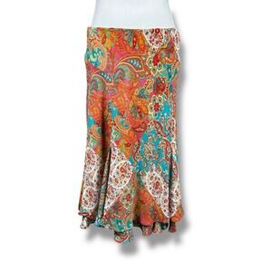 Chaps Orange Paisley Midi Skirt Women S Whimsical Hippie Boho Whimsigoth Flowy